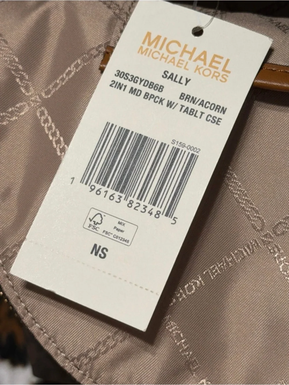 Michael Kors Brown Monogram Backpack with Tan Trim and Gold Hardware